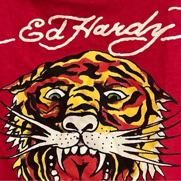 Ed Hardy Red Tiger Signature Logo Front & Back Crop T Tee Shirt NWT choose size - Picture 4 of 15